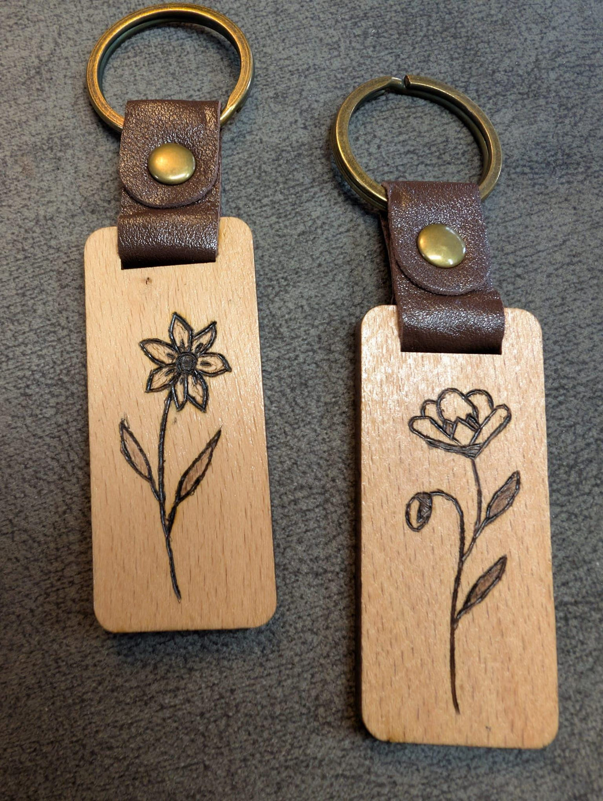 Hand Burned Rustic Botanical Wooden Keyring