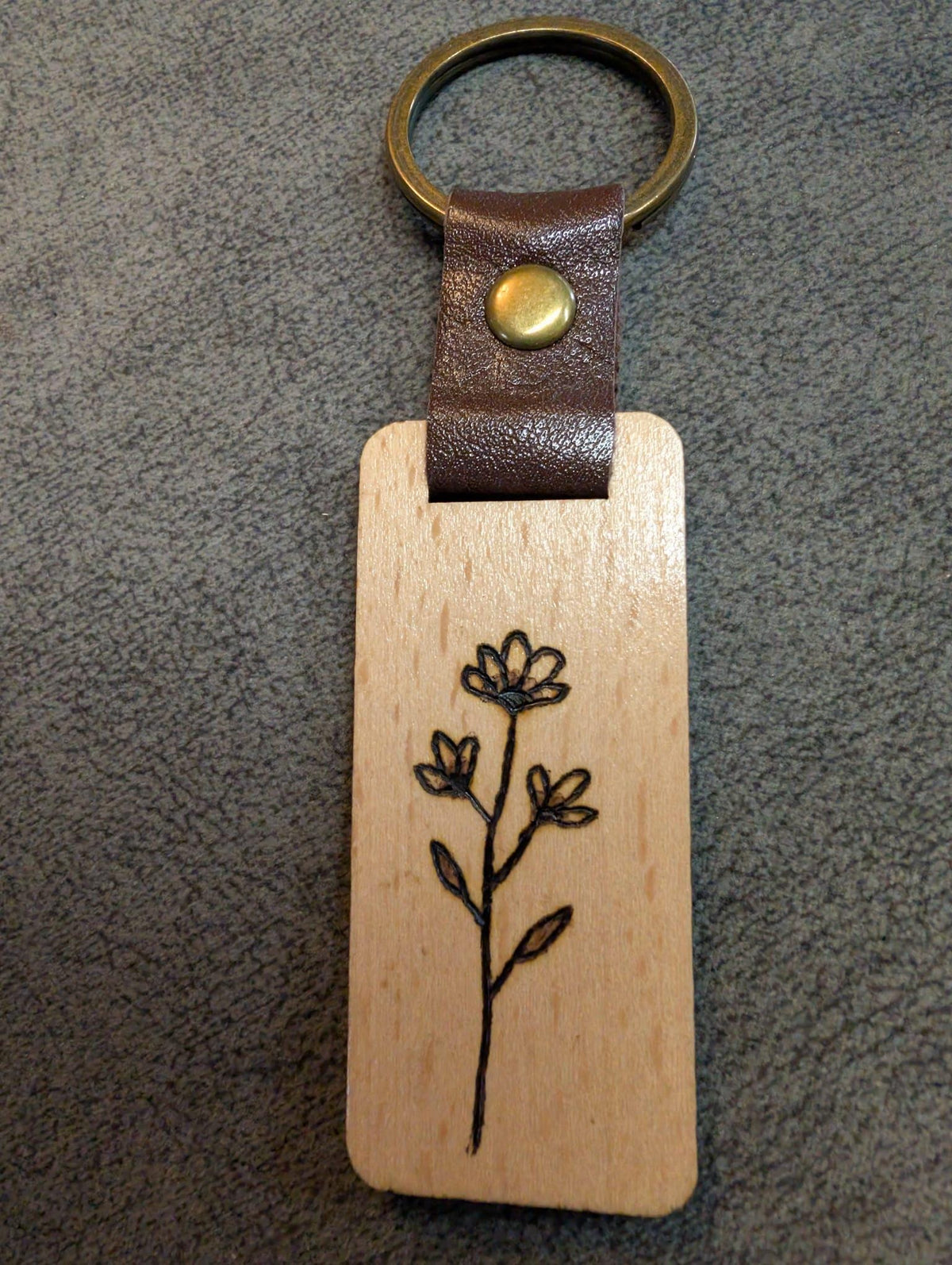 Hand Burned Rustic Botanical Wooden Keyring
