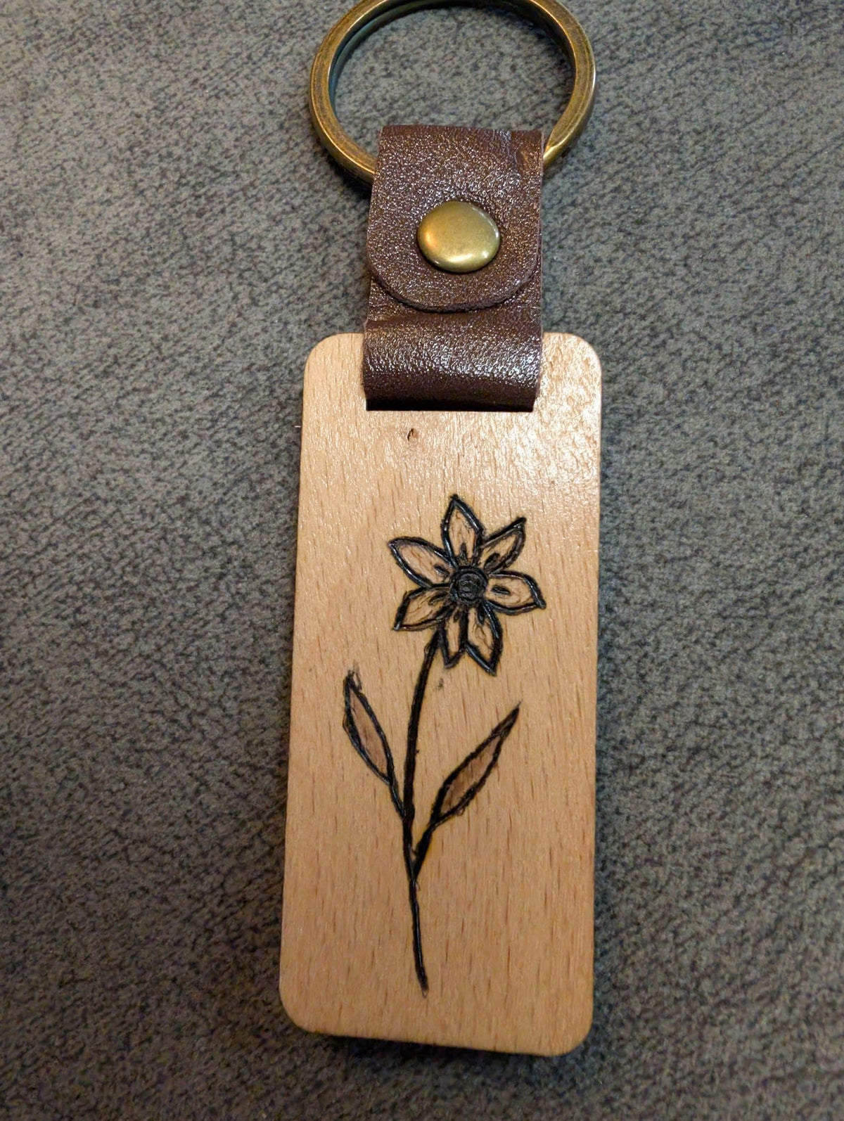 Hand Burned Rustic Botanical Wooden Keyring