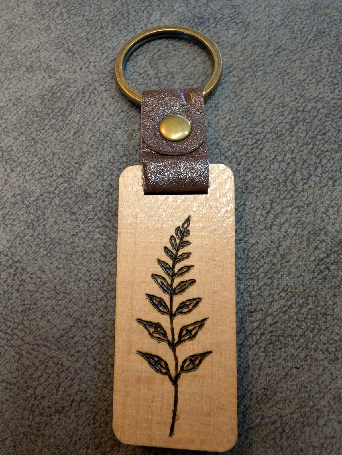 Hand Burned Rustic Botanical Wooden Keyring
