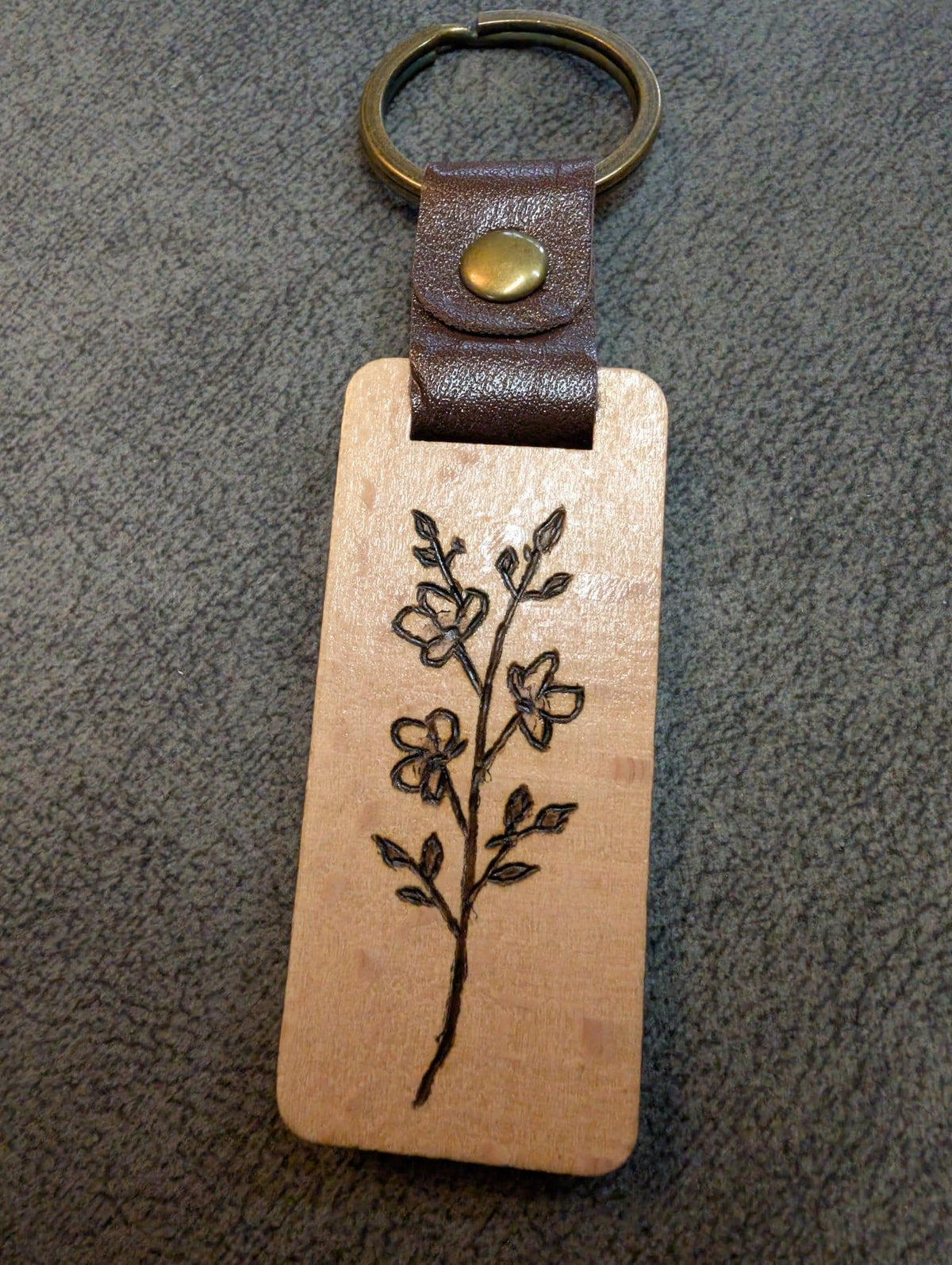 Hand Burned Rustic Botanical Wooden Keyring