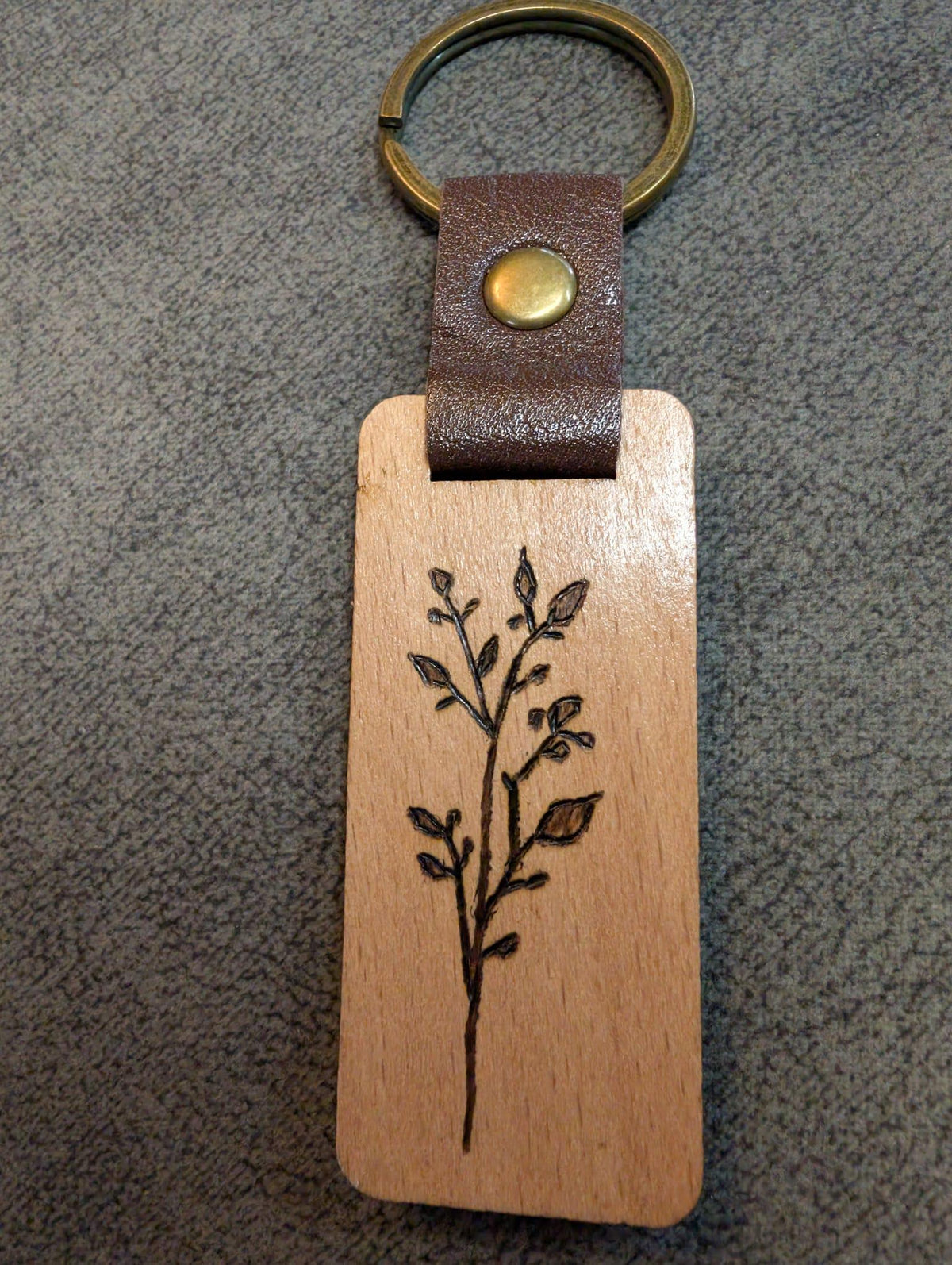 Hand Burned Rustic Botanical Wooden Keyring