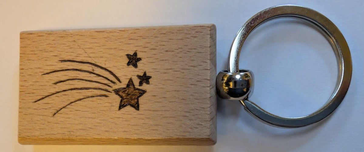 Hand Burned Wooden Keyring – Celestial Sun Moon Star Constellation Keychain