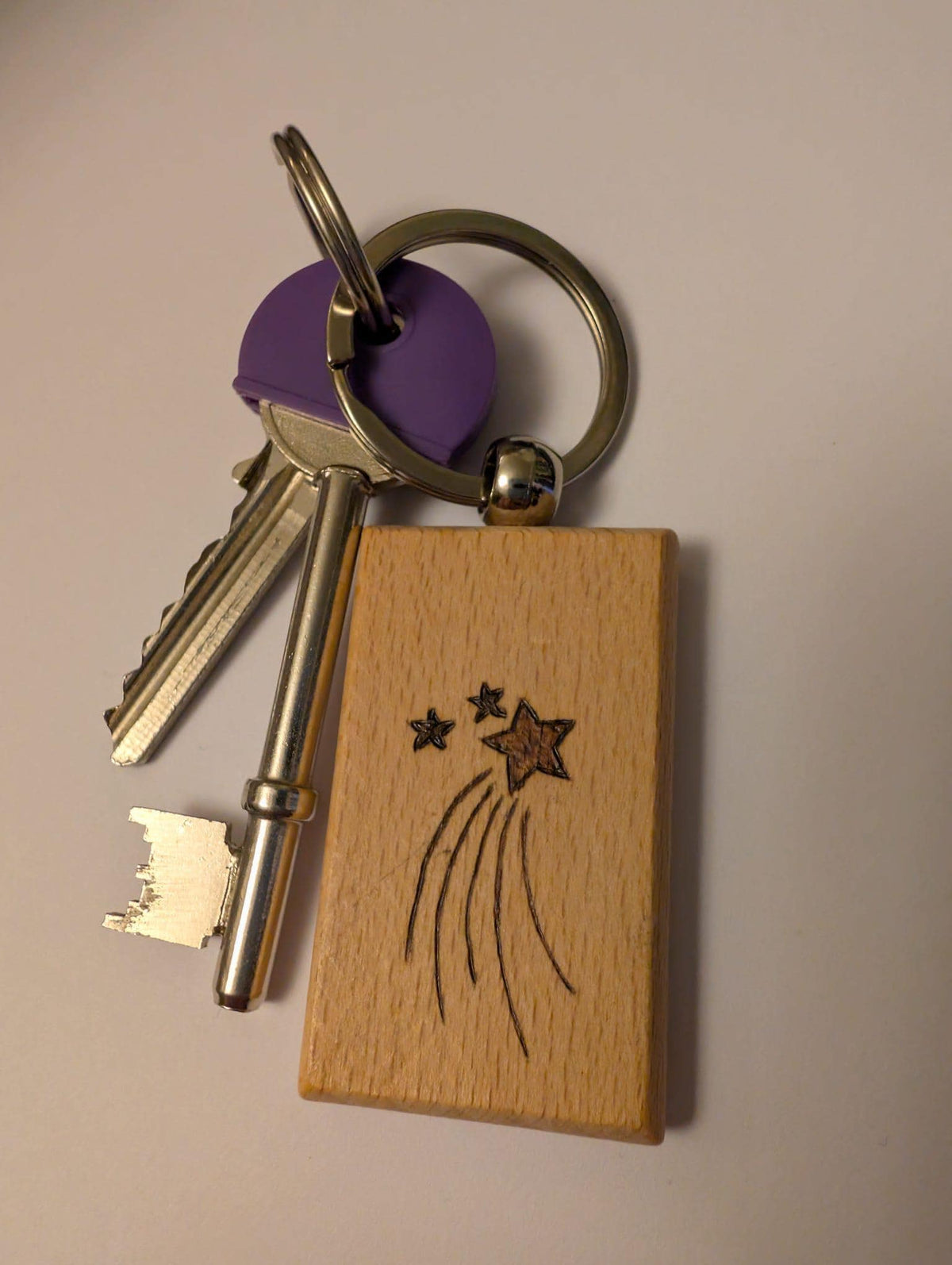 Hand Burned Wooden Keyring – Celestial Sun Moon Star Constellation Keychain