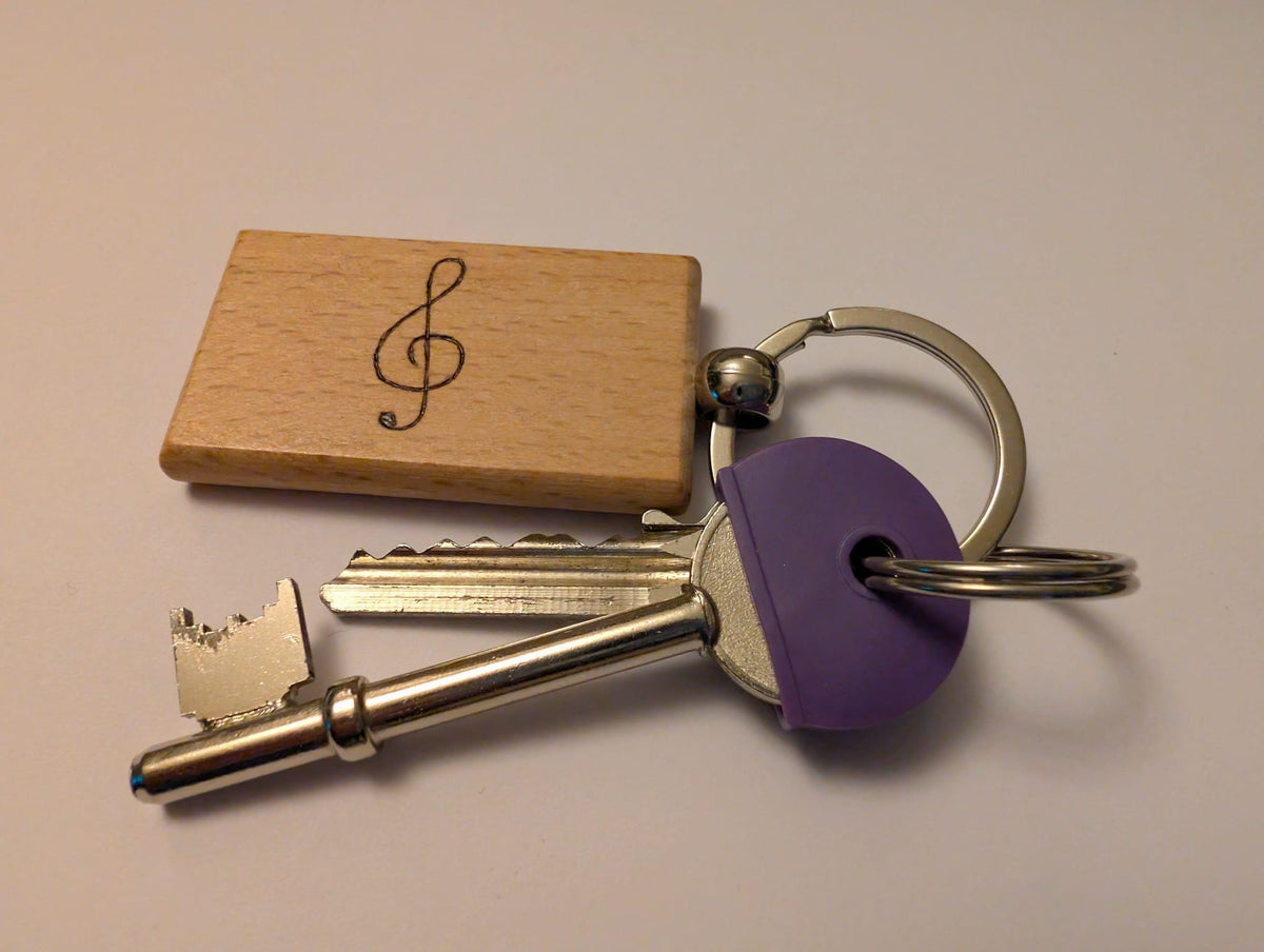 Hand Burned Wooden Music Keyring – Cassette, Headphones, Microphone Designs - Music Teacher Gift