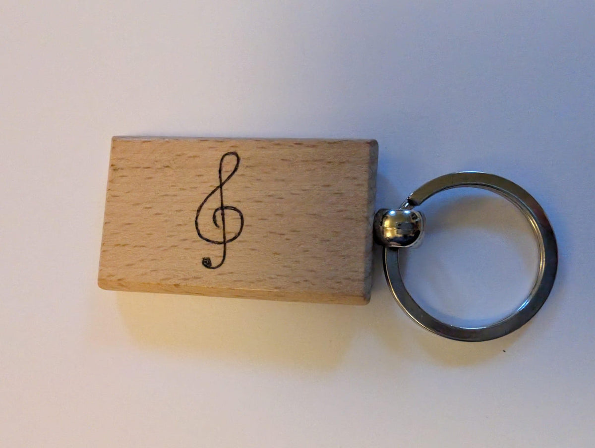 Hand Burned Wooden Music Keyring – Cassette, Headphones, Microphone Designs - Music Teacher Gift