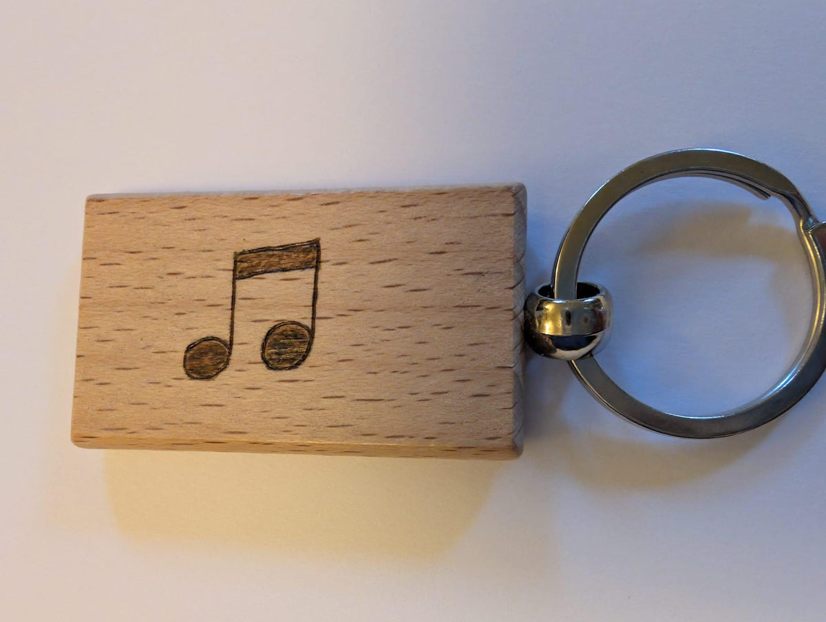 Hand Burned Wooden Music Keyring – Cassette, Headphones, Microphone Designs - Music Teacher Gift