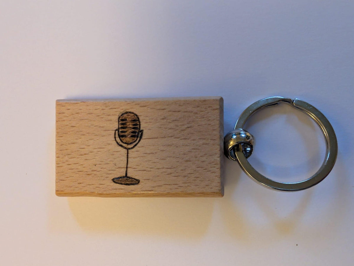 Hand Burned Wooden Music Keyring – Cassette, Headphones, Microphone Designs - Music Teacher Gift