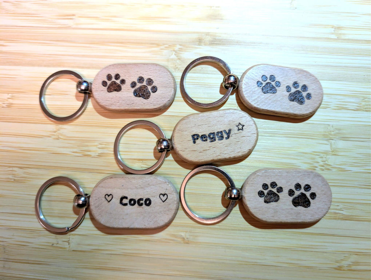 Personalisable Paw Print Wooden Keyring - Hand Burned Pyrography Pet Lover Gift