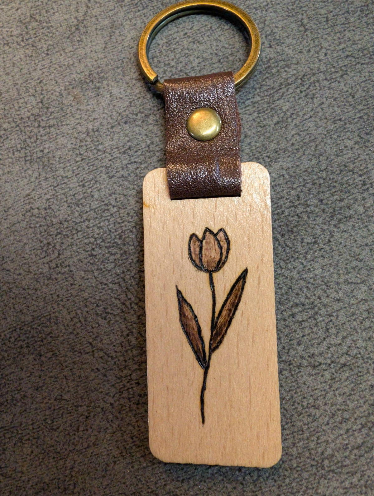Hand Burned Rustic Botanical Wooden Keyring