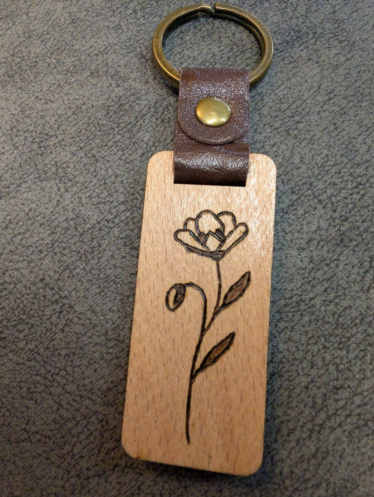Hand Burned Rustic Botanical Wooden Keyring