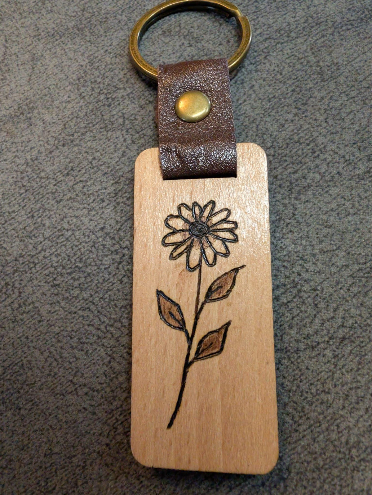 Hand Burned Rustic Botanical Wooden Keyring