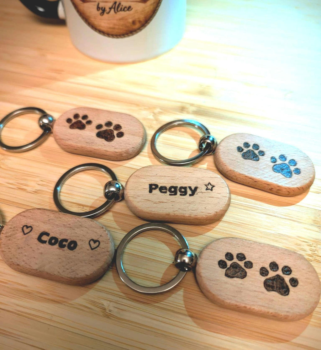 Personalisable Paw Print Wooden Keyring - Hand Burned Pyrography Pet Lover Gift