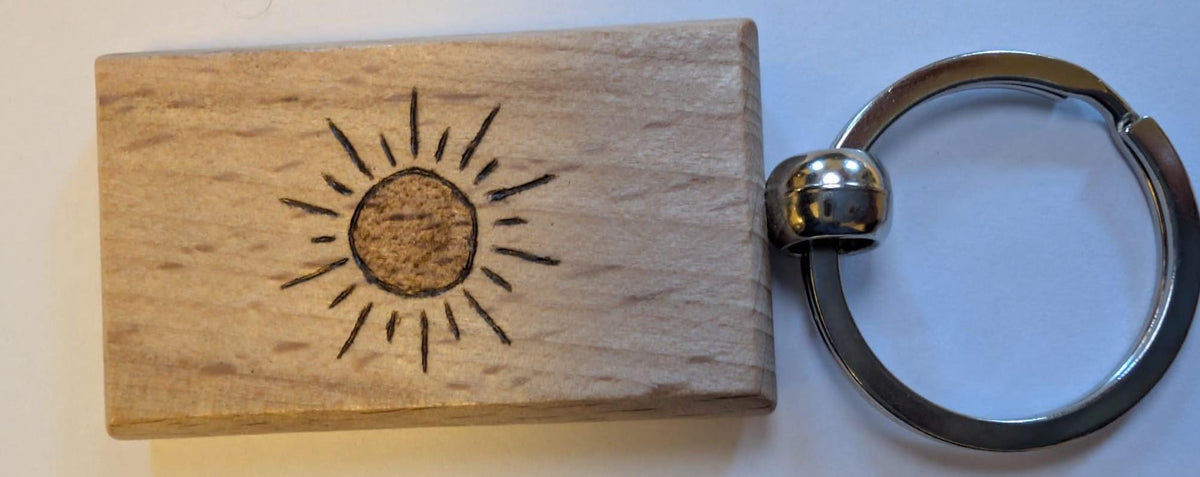 Hand Burned Wooden Keyring – Celestial Sun Moon Star Constellation Keychain