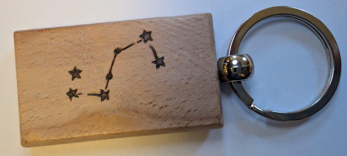 Hand Burned Wooden Keyring – Celestial Sun Moon Star Constellation Keychain