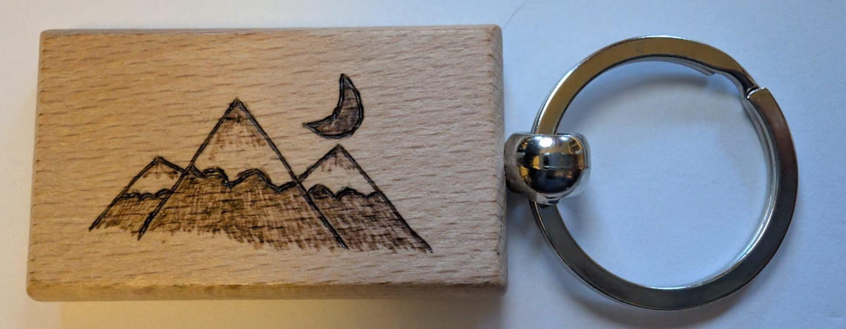 Hand Burned Wooden Keyring – Celestial Sun Moon Star Constellation Keychain