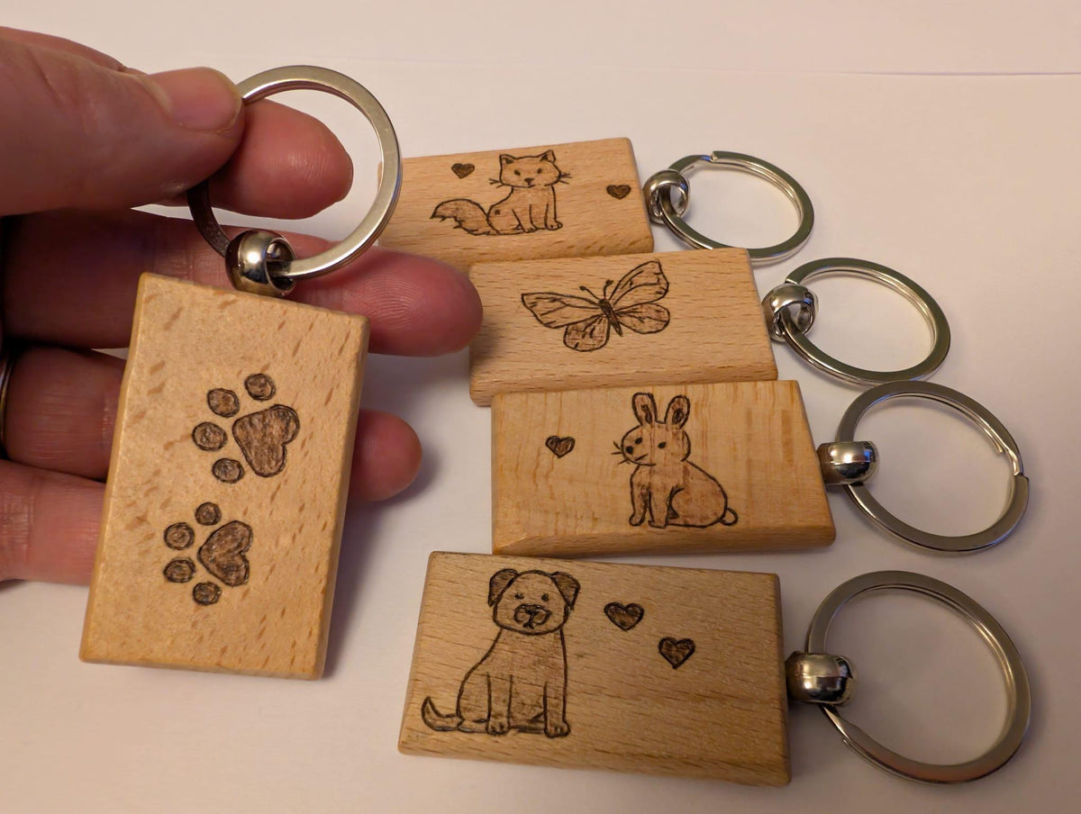 Hand Burned Wooden Keyring – Animal Lover Gift, Pyrography Art Accessory