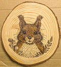 Red Squirrel Hand Burned Pyrography Wood Slice Wall Art