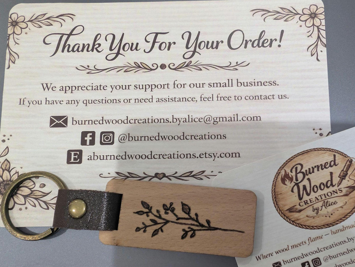 Hand Burned Rustic Botanical Wooden Keyring