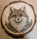 Fox Hand Burned Pyrography Wood Slice Wall Art