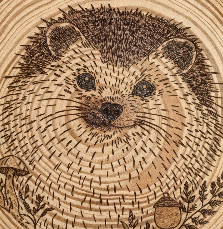 Hedgehog Hand Burned Pyrography Wood Slice Wall Art
