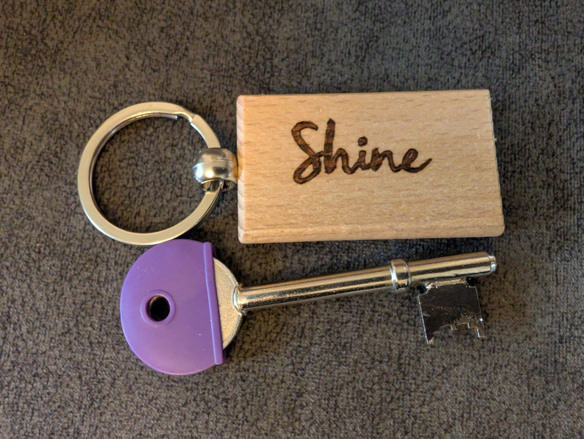Hand Burned Positive Word Wooden Keyring