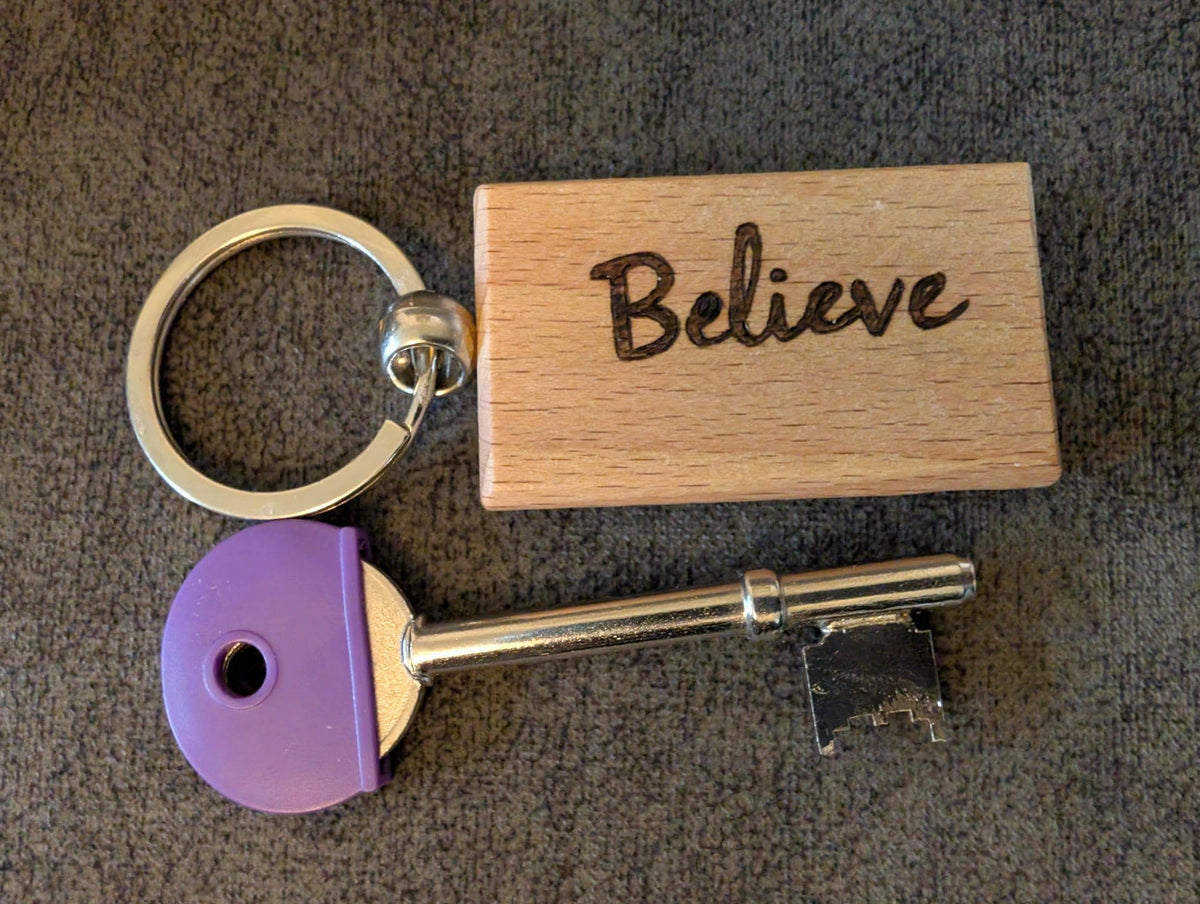 Hand Burned Positive Word Wooden Keyring
