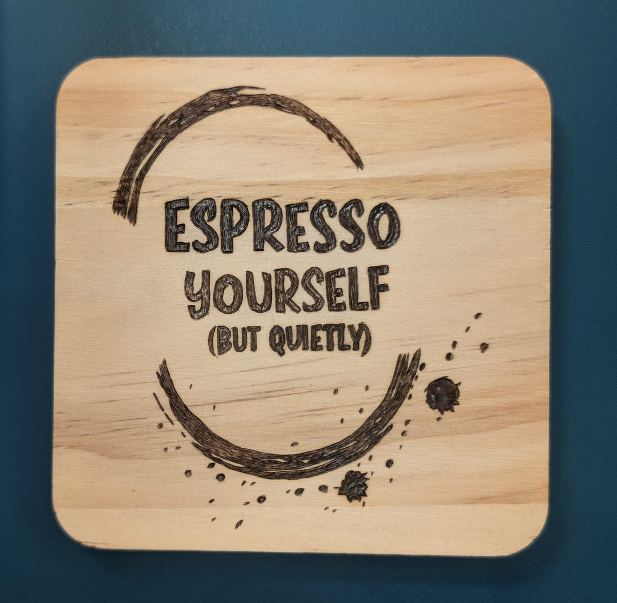 Funny Wood Coasters | Hand Pyrography Drink Coasters | Coffee Wine Quotes Home Decor