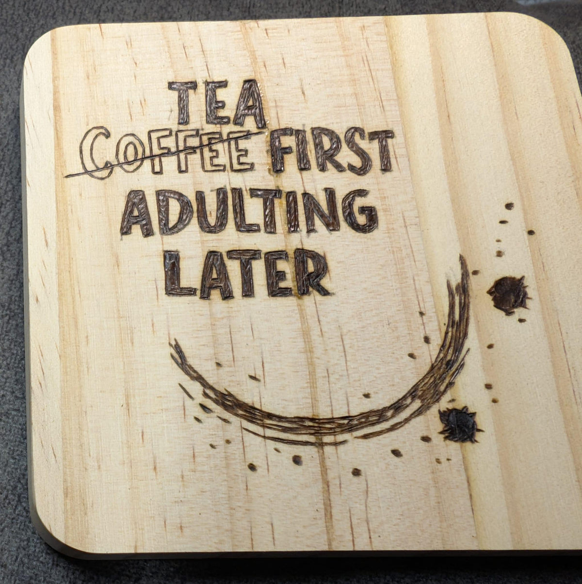 Funny Wood Coasters | Hand Pyrography Drink Coasters | Coffee Wine Quotes Home Decor