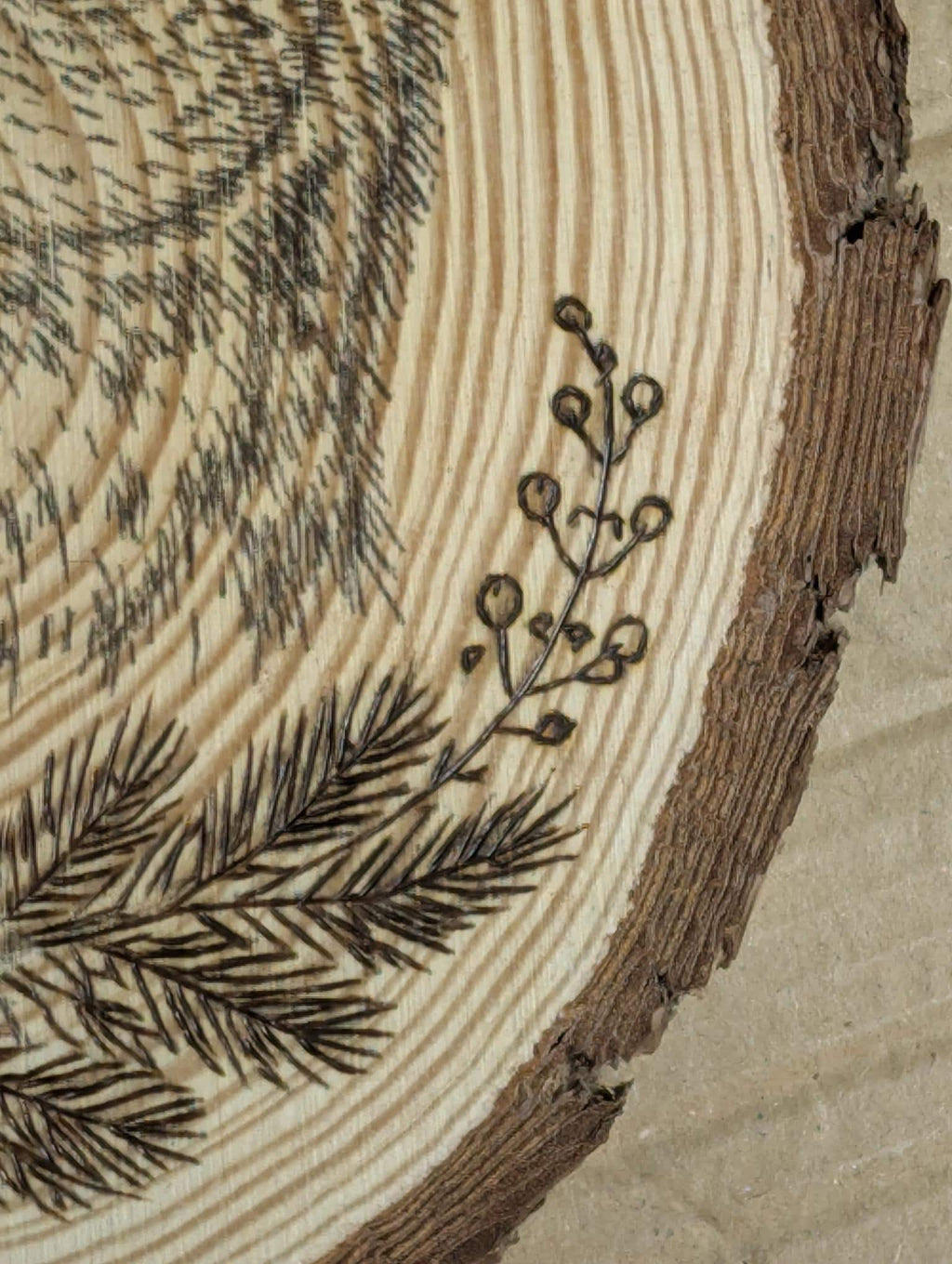Owl Hand Burned Pyrography Wood Slice Wall Art