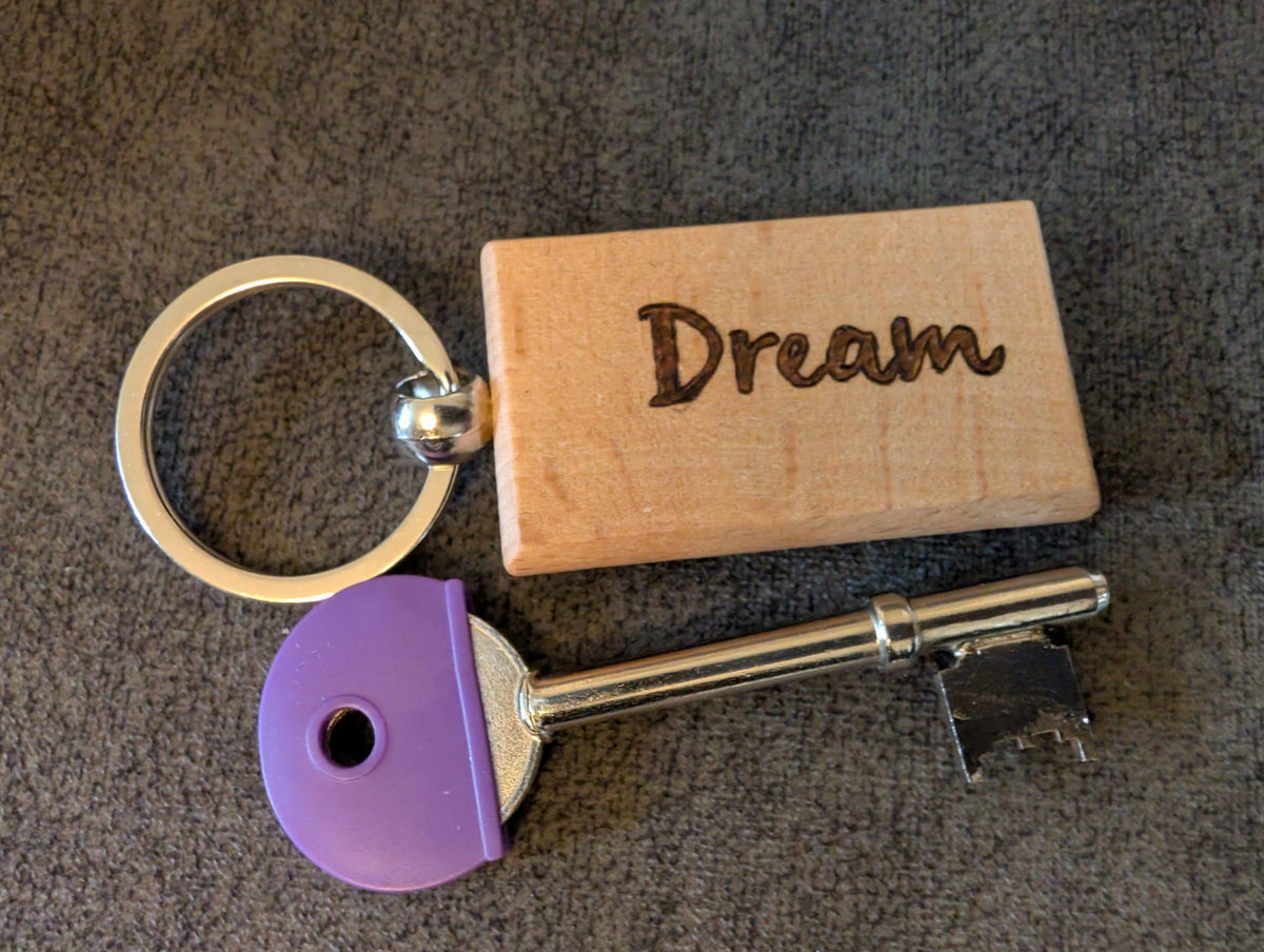 Hand Burned Positive Word Wooden Keyring