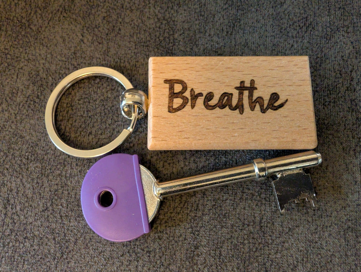 Hand Burned Positive Word Wooden Keyring