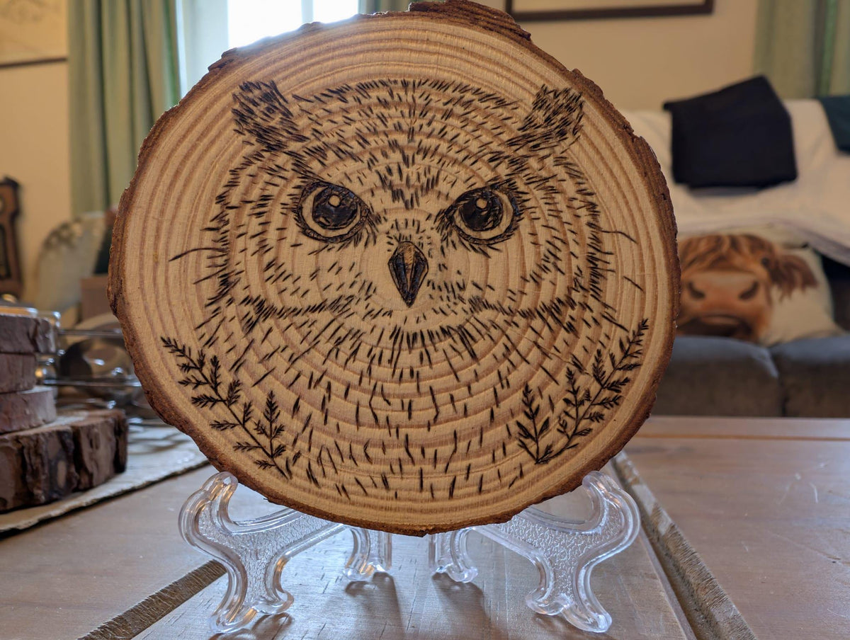 Hand Burned Woodland Animal Wood Slice – Pyrography Art, Fox, Owl, Hare (10cm)