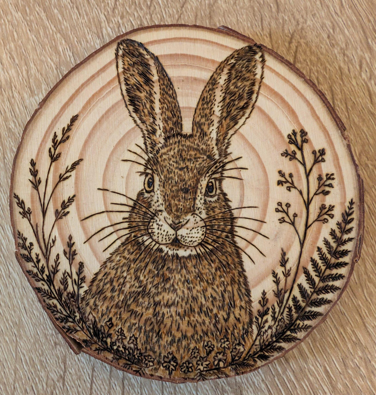 Hand Burned Woodland Animal Wood Slice – Pyrography Art, Fox, Owl, Hare (10cm)