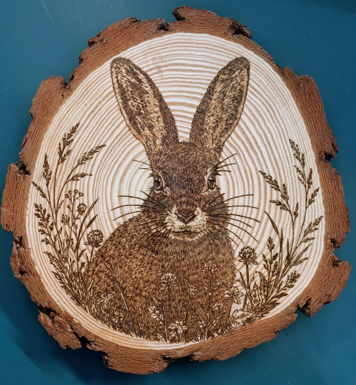 Hare Hand Burned Pyrography Wood Slice Wall Art