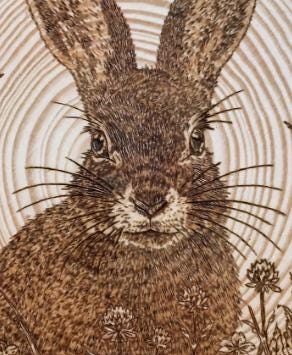 Hare Hand Burned Pyrography Wood Slice Wall Art