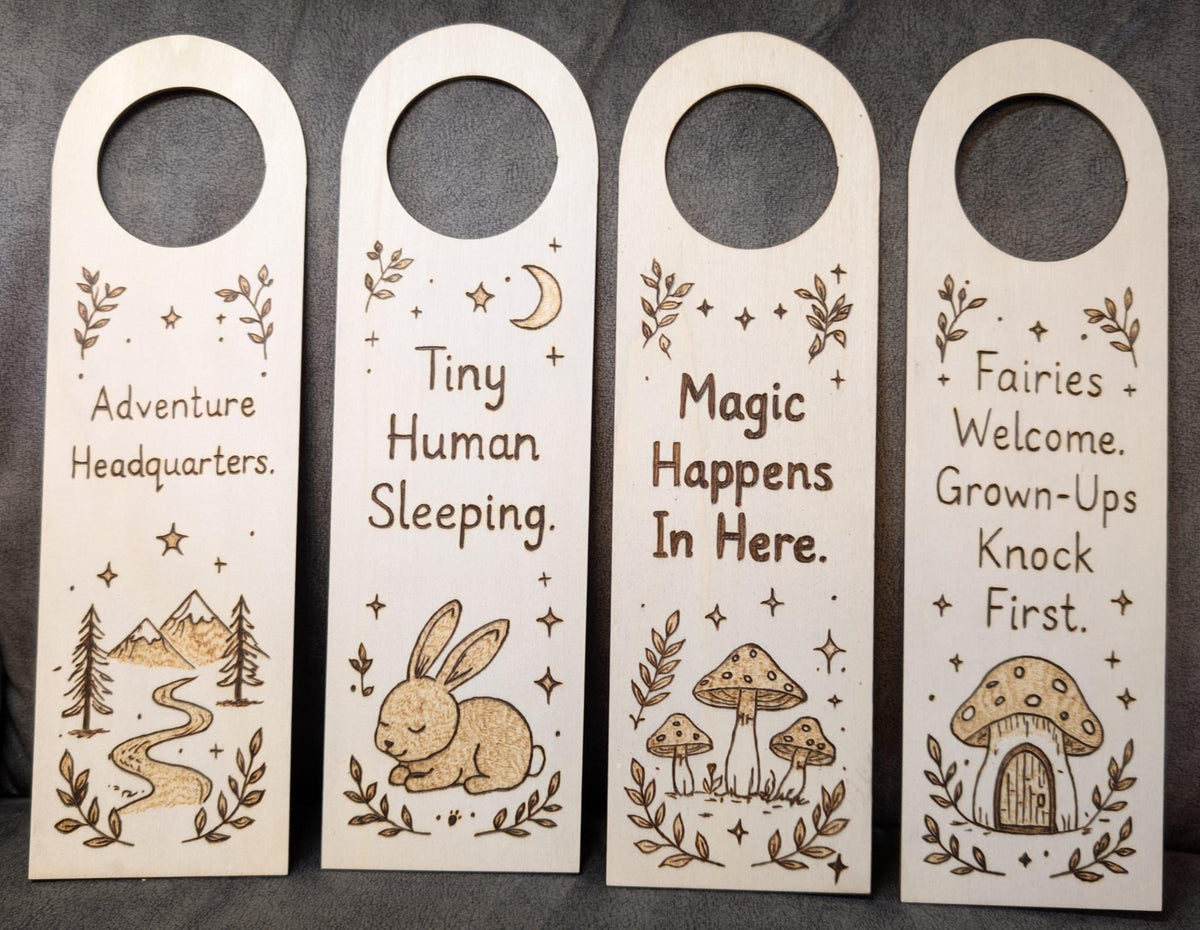 Hand Burned Wooden Door Hanger - Funny, Nursery & Pet Door Sign - Personalisable