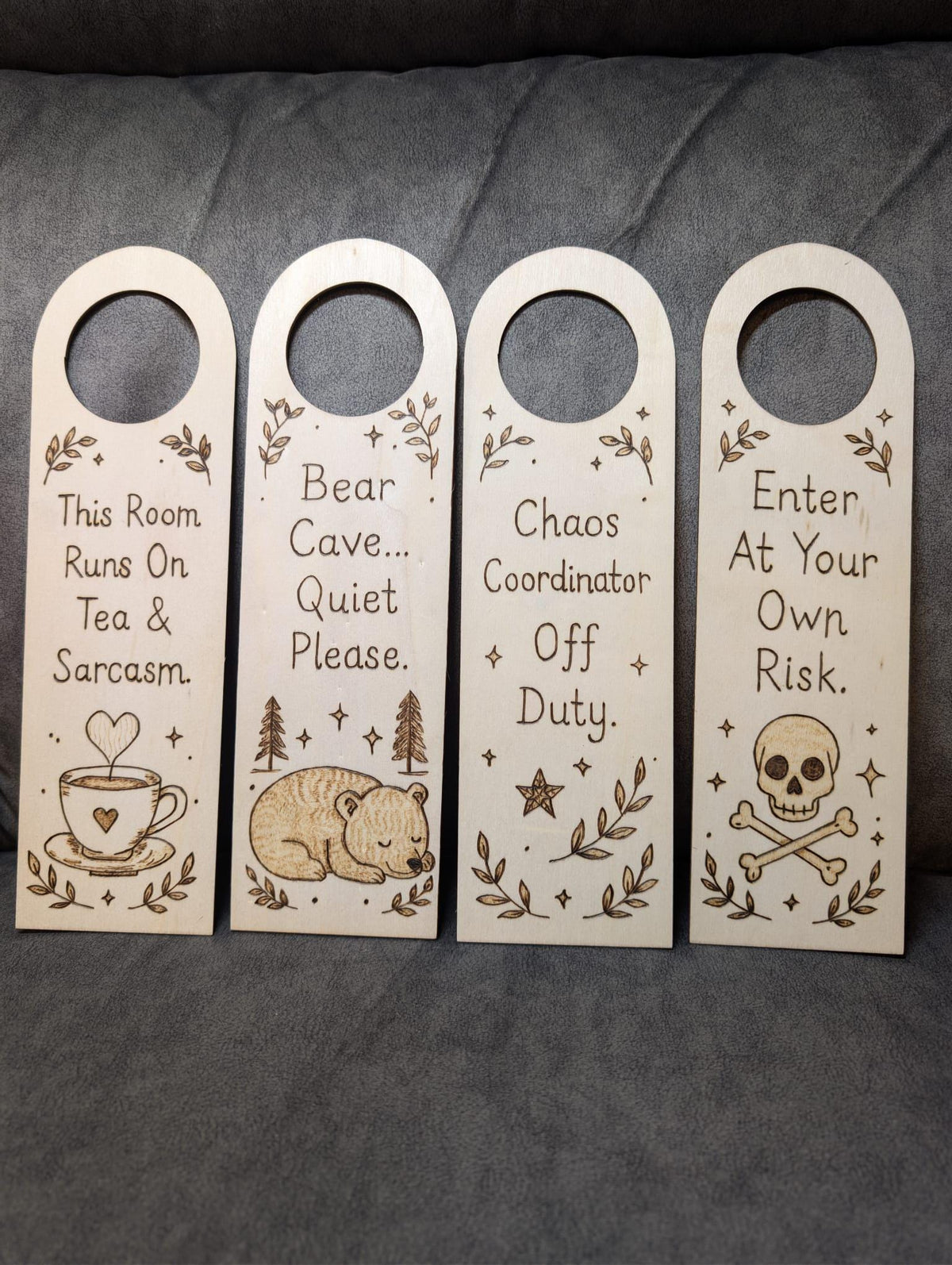 Hand Burned Wooden Door Hanger - Funny, Nursery & Pet Door Sign - Personalisable