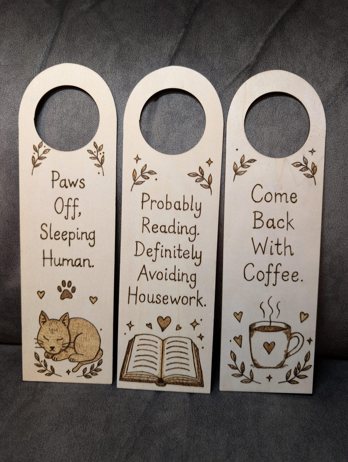 Hand Burned Wooden Door Hanger - Funny, Nursery & Pet Door Sign - Personalisable