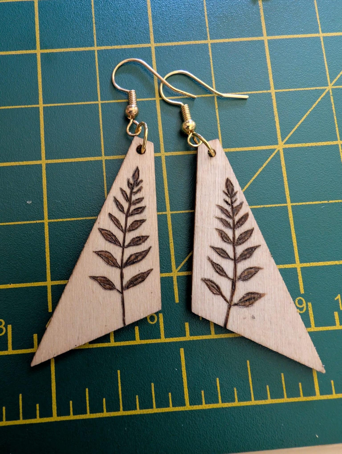 Hand Burned Wooden Floral Earrings