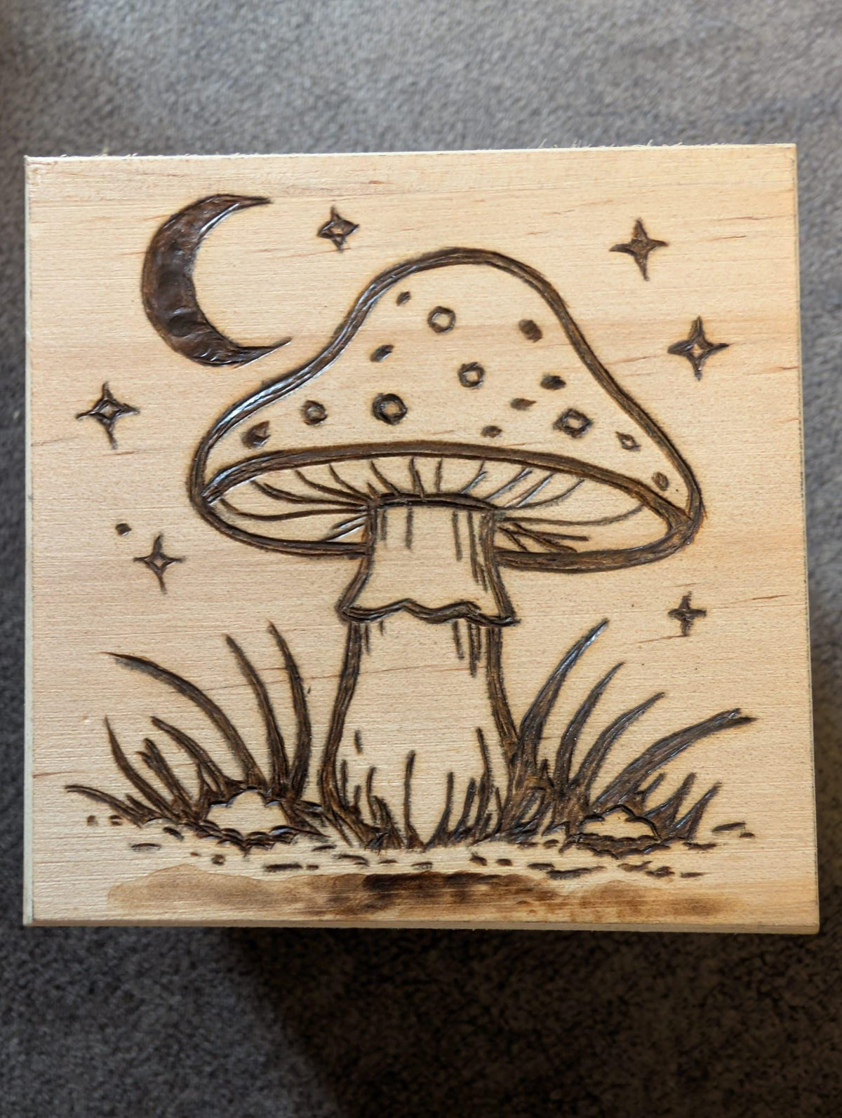 Hand Burned Woodland Mushroom Trinket Box