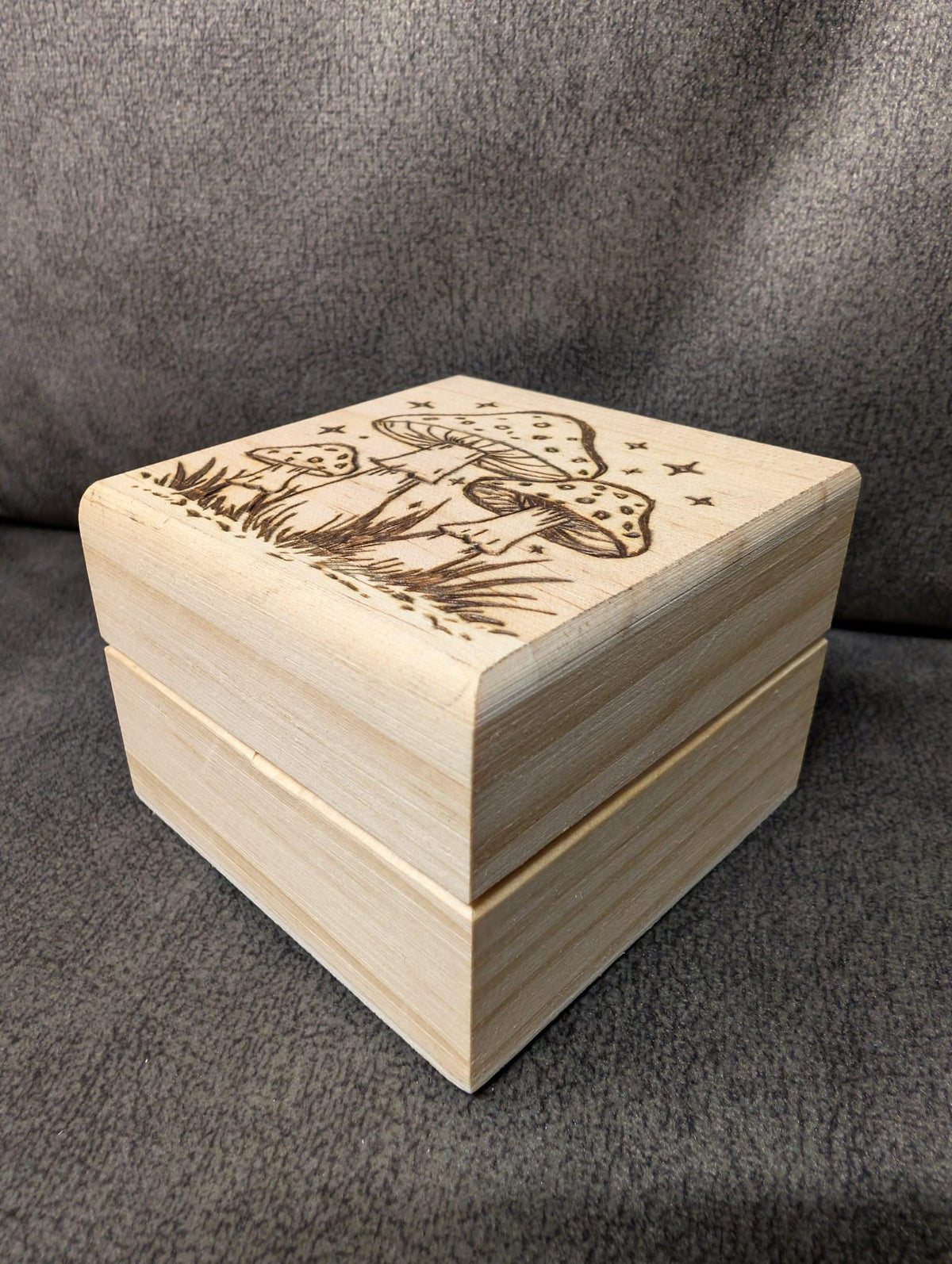 Hand Burned Woodland Mushroom Trinket Box