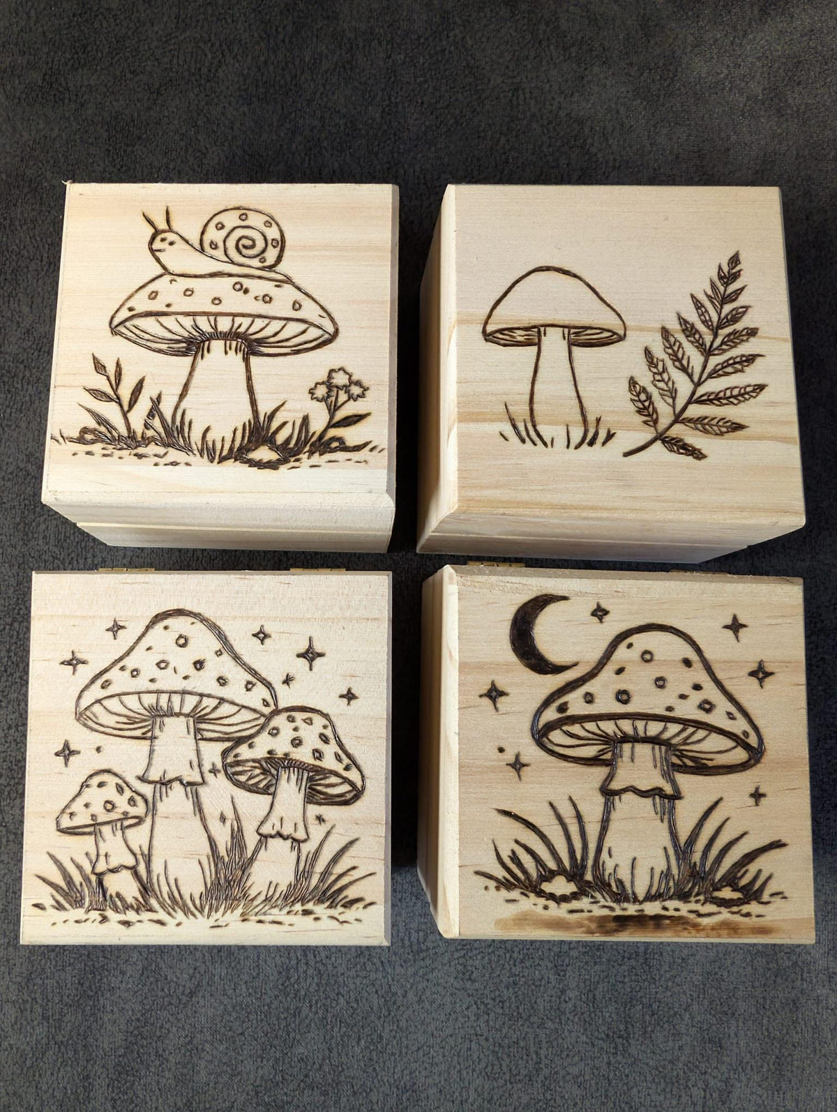 Hand Burned Woodland Mushroom Trinket Box
