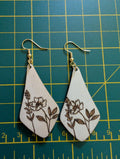 Hand Burned Wooden Floral Earrings