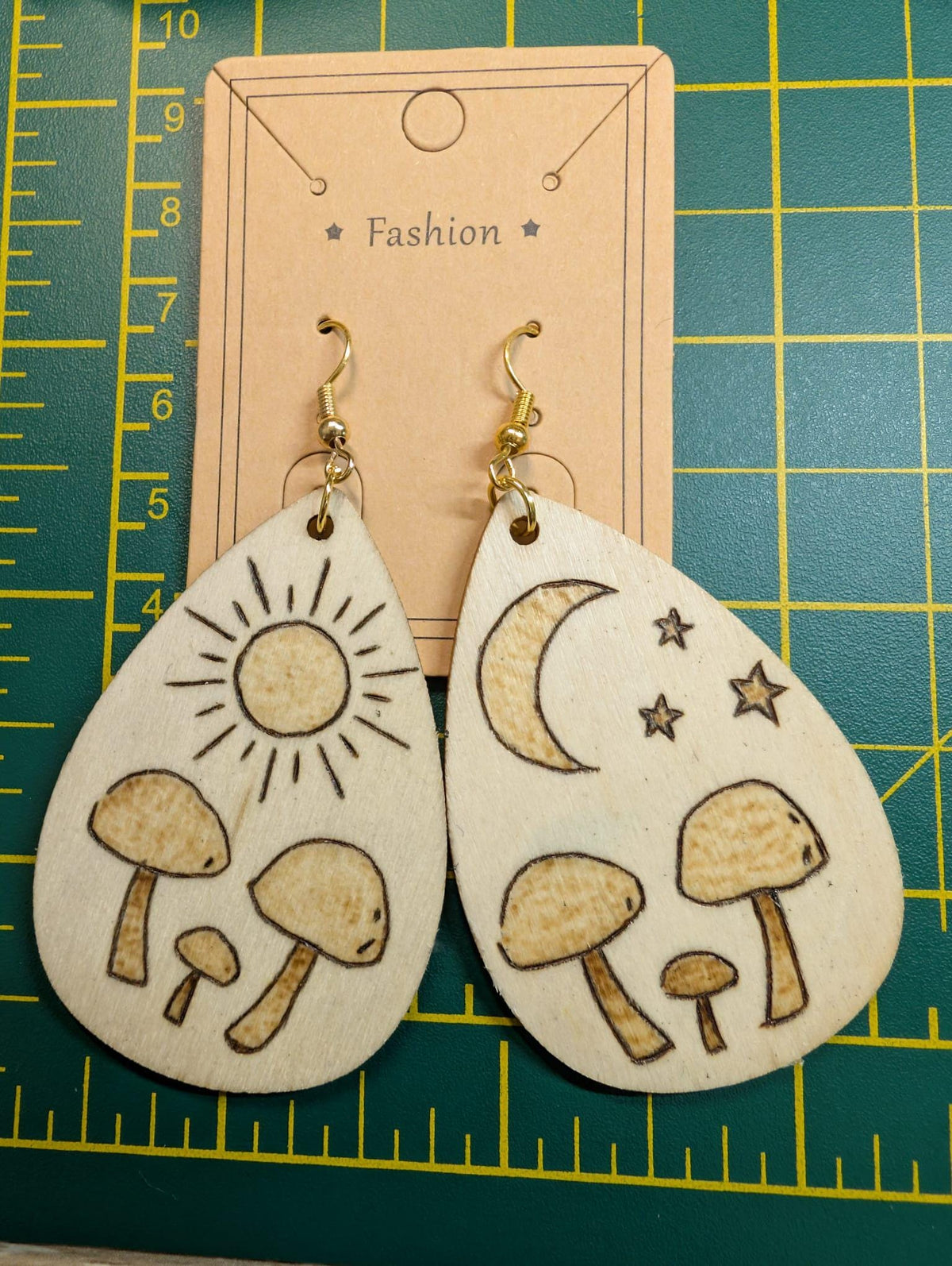 Hand Burned Wooden Floral Earrings