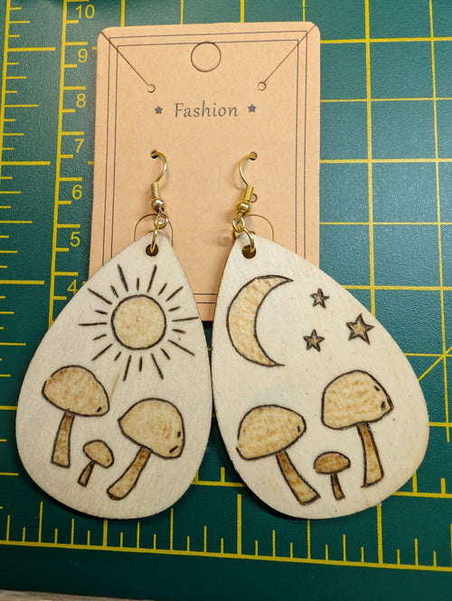 Hand Burned Wooden Floral Earrings